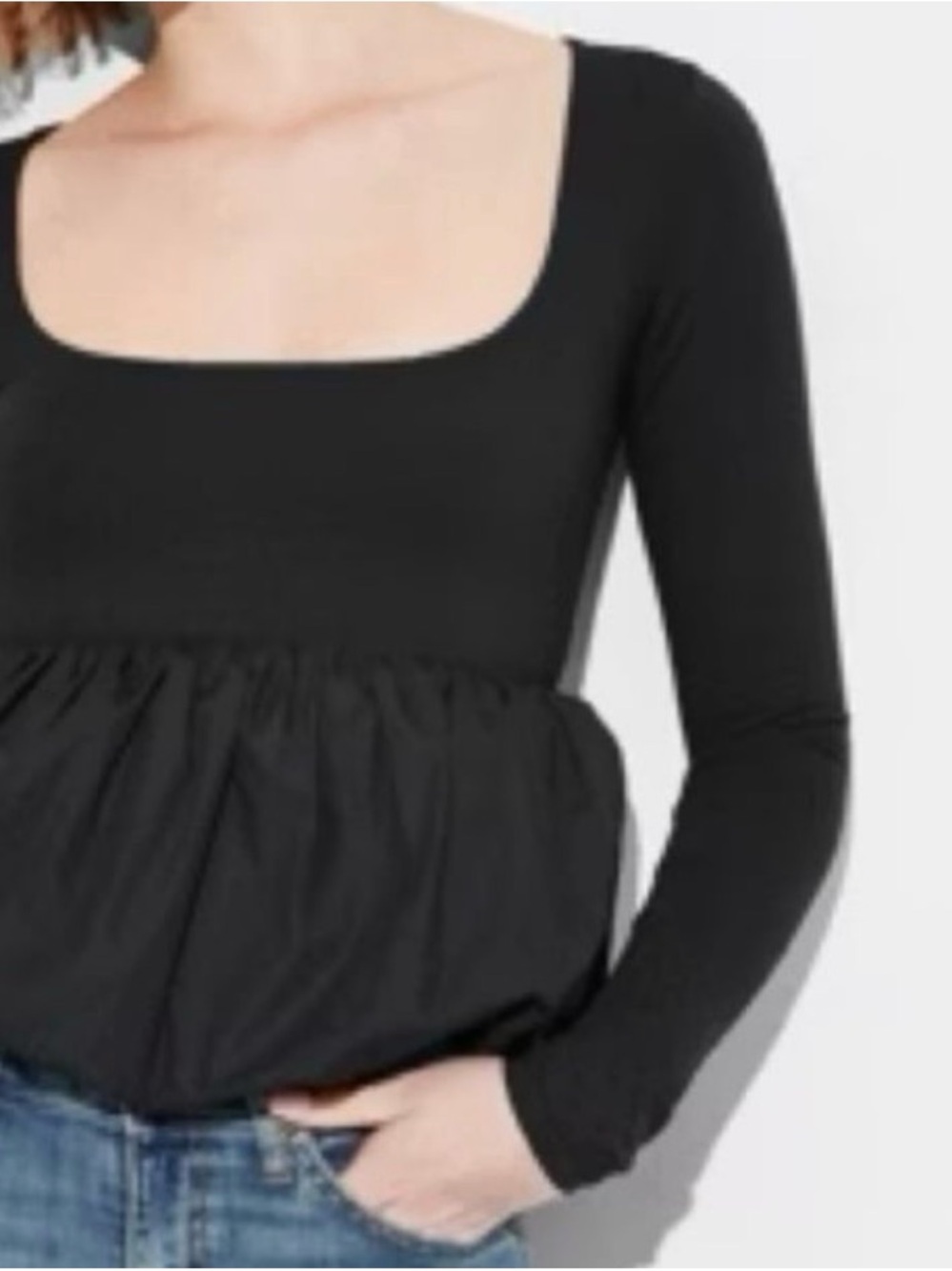 wild fable Black Long-Sleeve Square Neck Peplum Top
